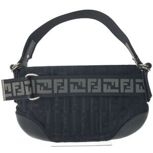 FENDI Zucca Canvas Shoulder Bucket Bag Black